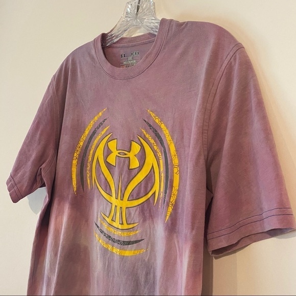 UPCYCLED Bleach Dyed Under Armour Tshirt Pink - Picture 6 of 8